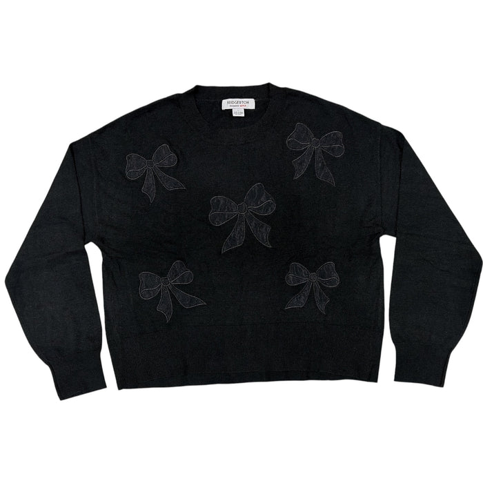 Bridgerton Women's Lace Bow Lightweight Regular Fit Crew Neck Sweater