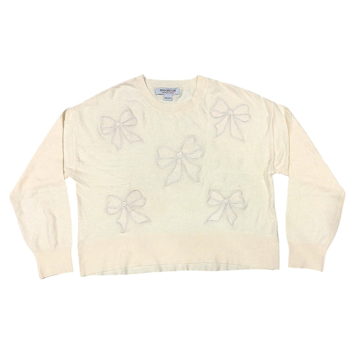 Bridgerton Women's Lace Bow Lightweight Regular Fit Crew Neck Sweater
