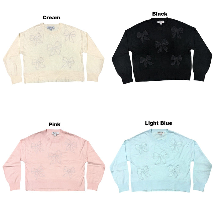 Bridgerton Women's Lace Bow Lightweight Regular Fit Crew Neck Sweater
