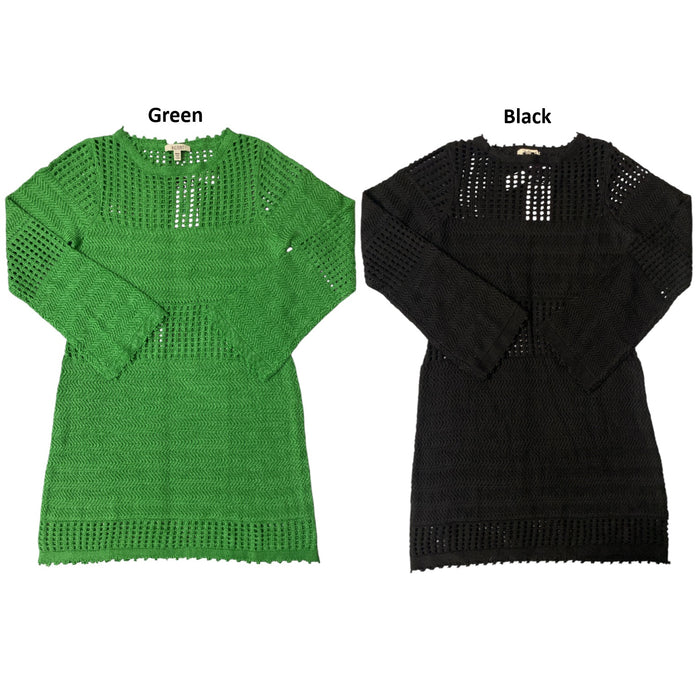 Edited By Remi Bader Long Sleeve Slim-Fit Crochet Mini Dress, Plus Size