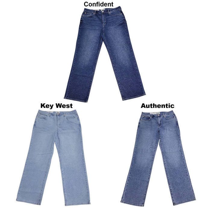 Seven7 Women's High Rise Fitted Waist Loose Fit 5 Pocket Straight Jean