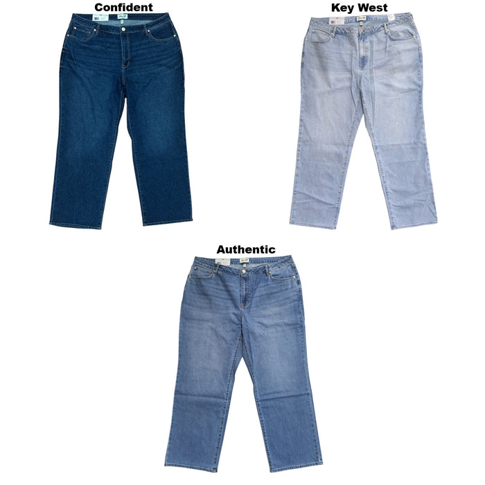 Seven7 Women's Plus High Rise Fitted Waist Loose Fit 5 Pocket Straight Jean