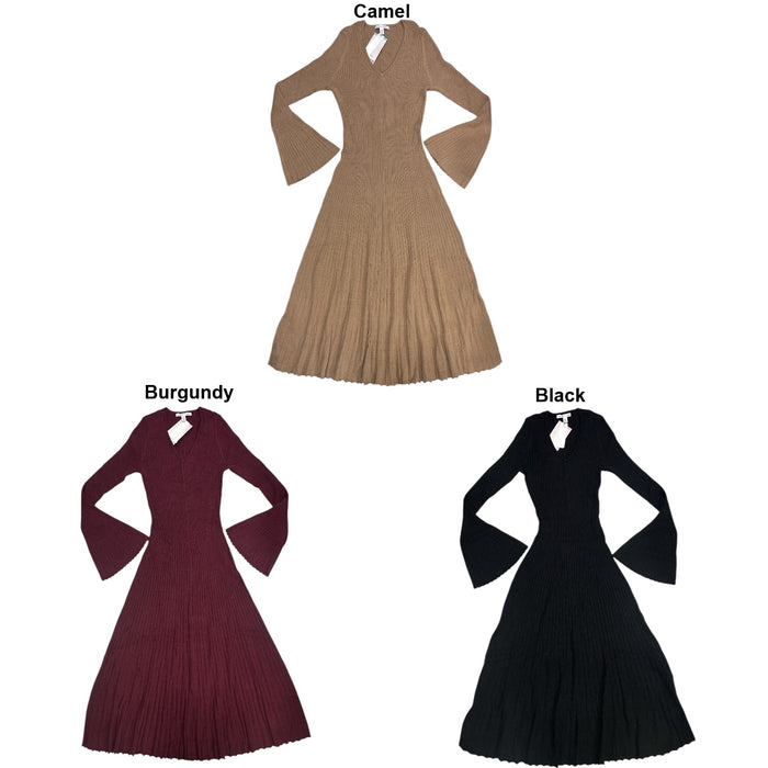 Edited x Hunter McGrady Women's Long Sleeve Flare Ribbed Midi Sweater Dress