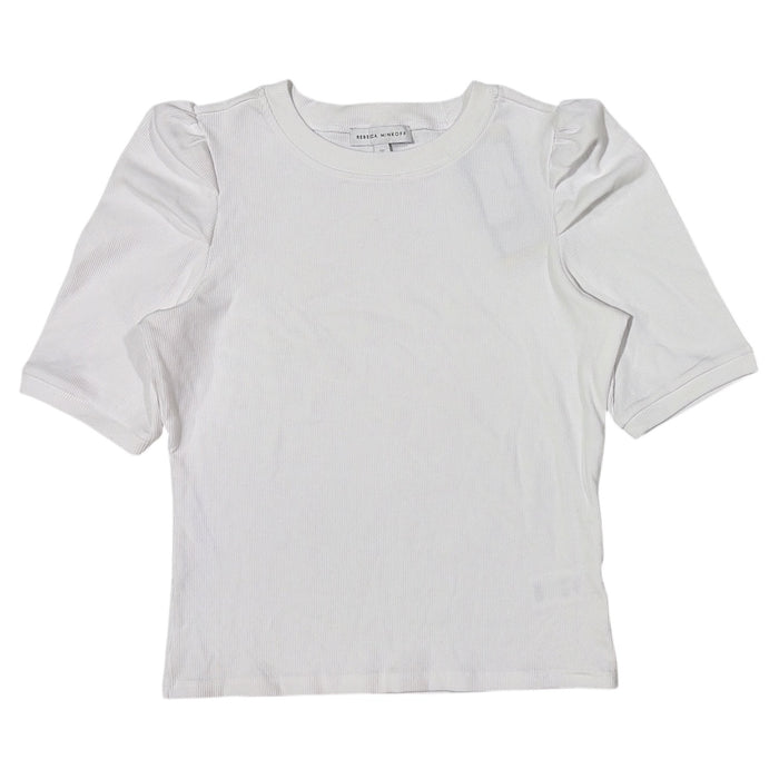 Rebecca Minkoff Women's Regular Fit Soft Rib Knit Puff Sleeve Top