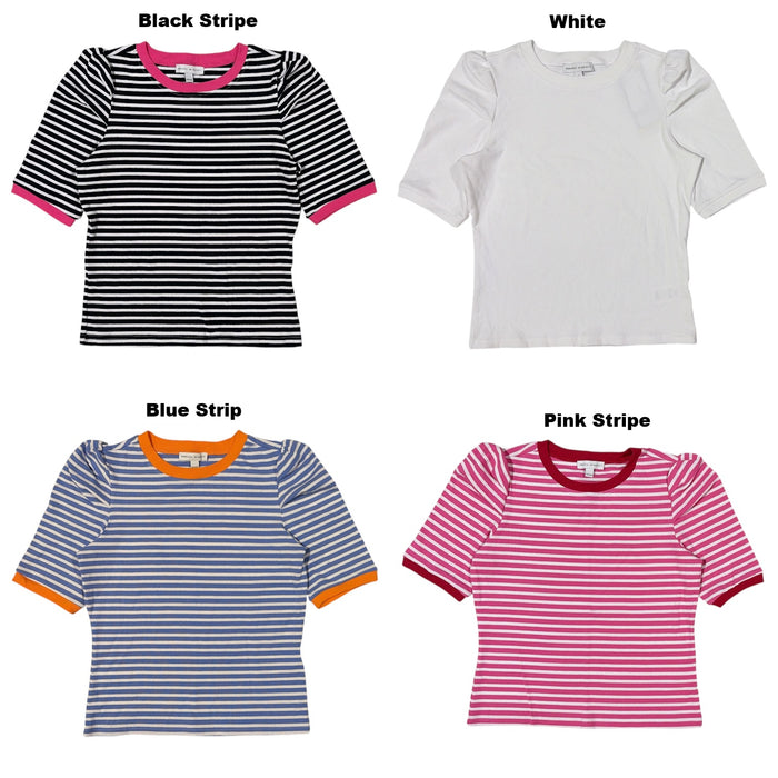 Rebecca Minkoff Women's Regular Fit Soft Rib Knit Puff Sleeve Top