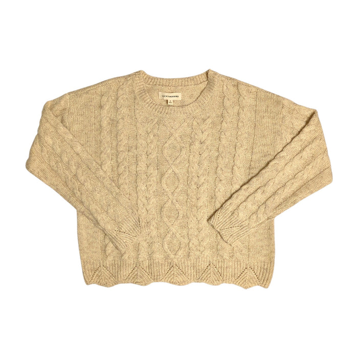Lucky Brand Women's Lightweight Scallop Edge Hemmed Cable Knit Sweater