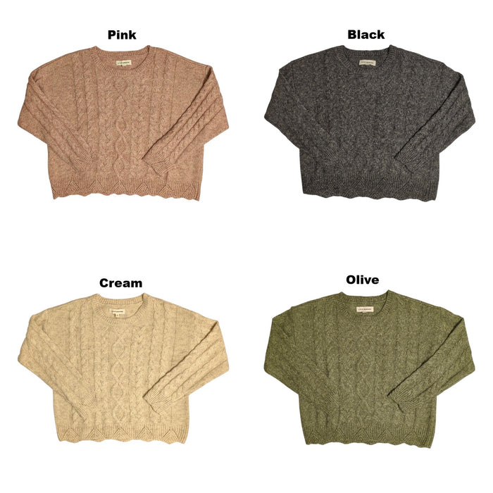 Lucky Brand Women's Lightweight Scallop Edge Hemmed Cable Knit Sweater