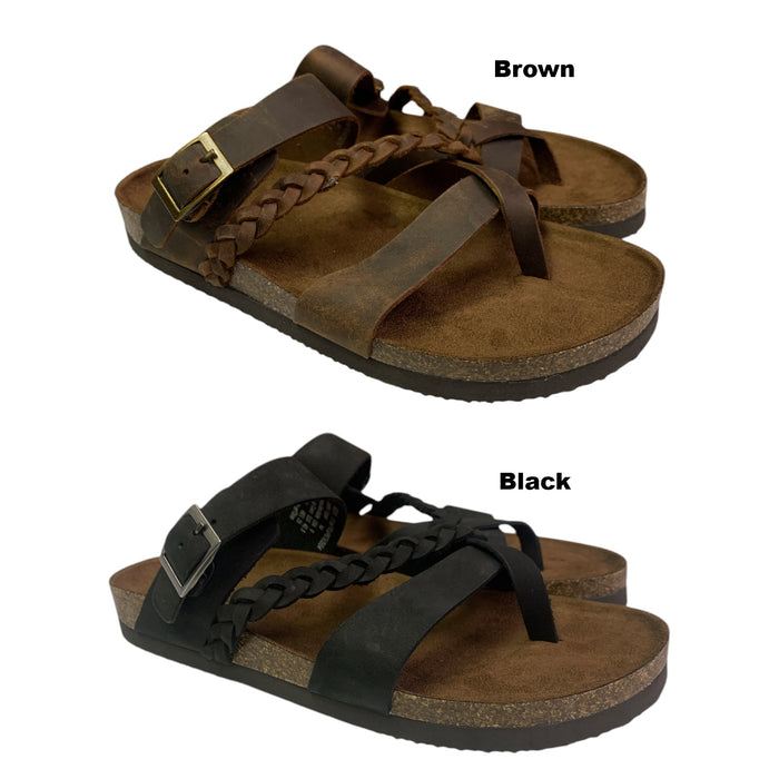 Mountain Sole Women's Slip-on Braided Leather Sandal with Molded Footbed