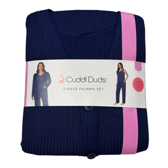Cuddl Duds 3-Piece Relaxed Fit Soft Knit Ribbed Scoop Neck Pajama Set