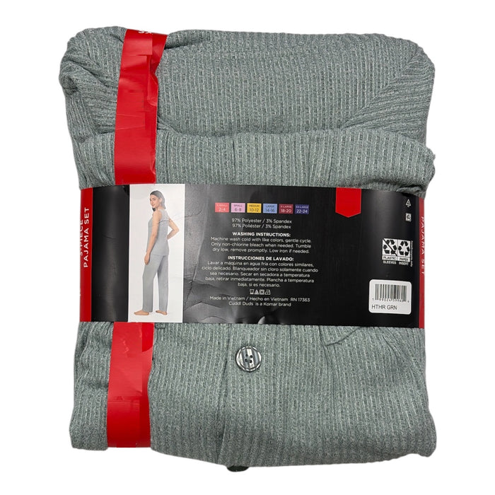 Cuddl Duds 3-Piece Relaxed Fit Soft Knit Ribbed Scoop Neck Pajama Set
