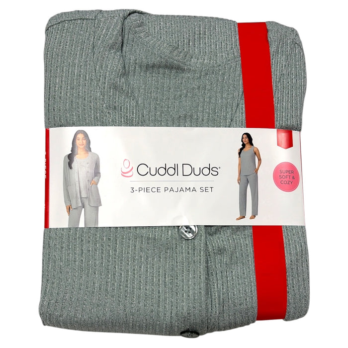 Cuddl Duds 3-Piece Relaxed Fit Soft Knit Ribbed Scoop Neck Pajama Set
