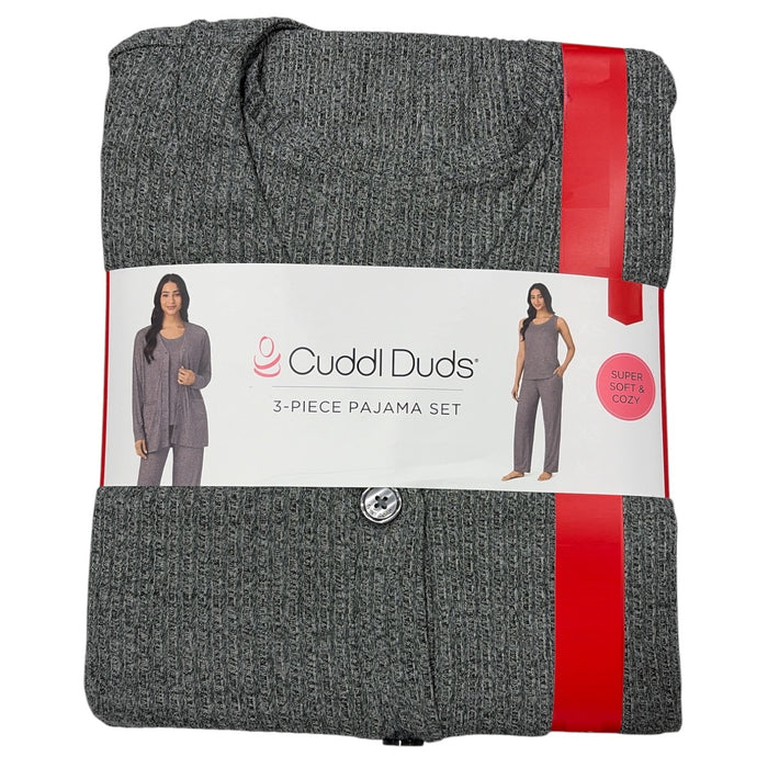 Cuddl Duds 3-Piece Relaxed Fit Soft Knit Ribbed Scoop Neck Pajama Set