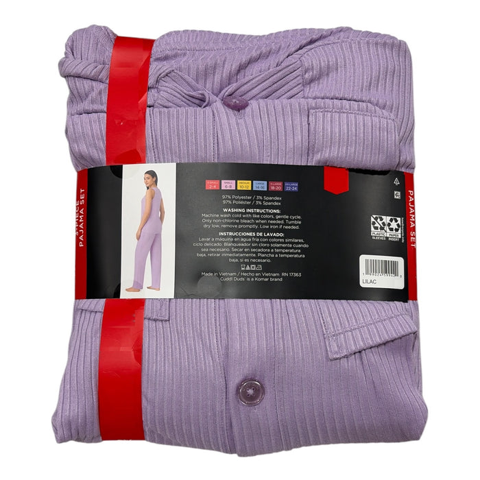 Cuddl Duds 3-Piece Relaxed Fit Soft Knit Ribbed Scoop Neck Pajama Set