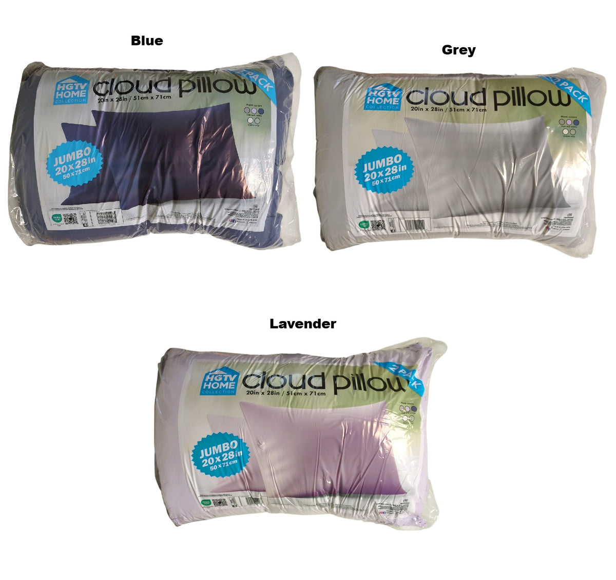 HGTV 2-Pack Fun Extremely Soft & Cozy Cloud Bed Pillow, 20