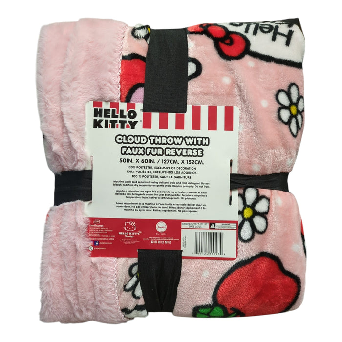 Hello Kitty Fleece Cloud Throw with Faux Polyester Fur Reverse, 50" x 60"