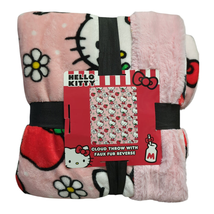 Hello Kitty Fleece Cloud Throw with Faux Polyester Fur Reverse, 50" x 60"