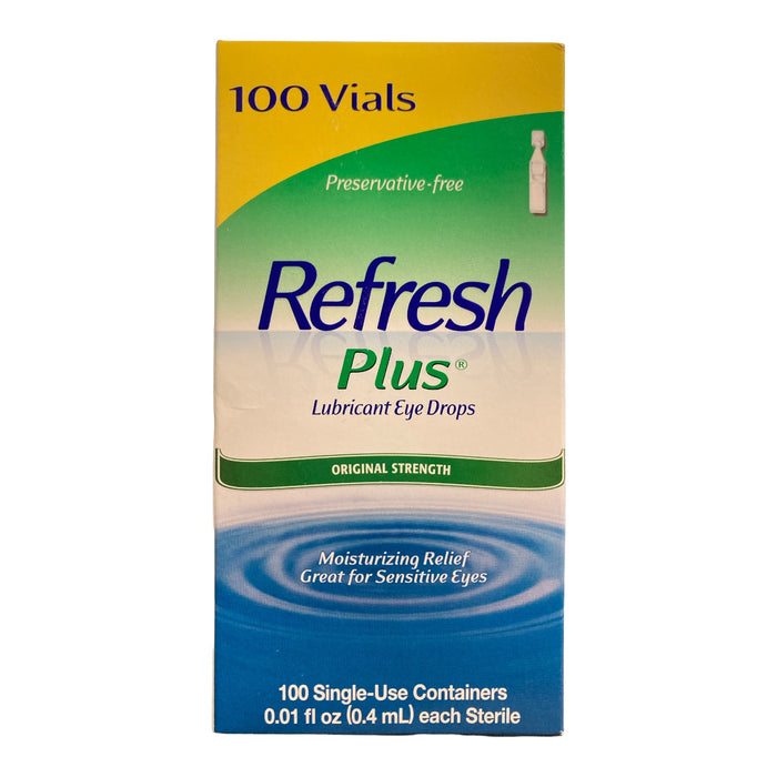 Refresh Plus Lubricant Eye Drops Single Use Vials, 100 ct, .01floz