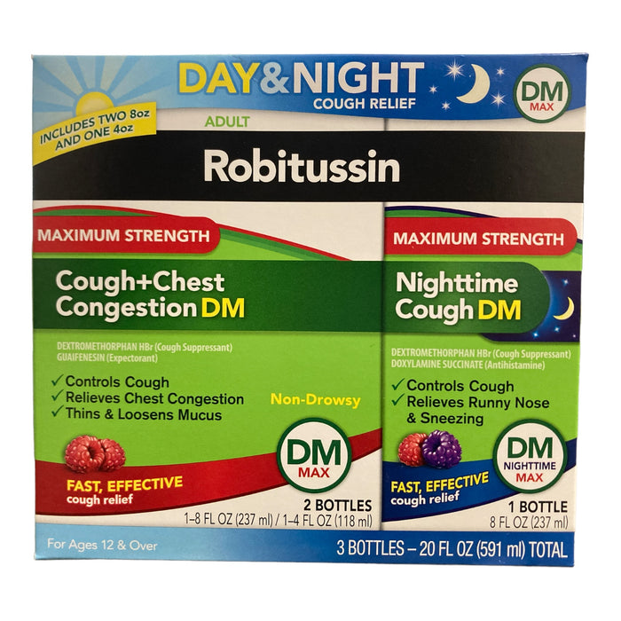 Robitussin DM Max Day and Night Cough Relief Pack 2-8 oz, 1-4 oz, 3 Bottles