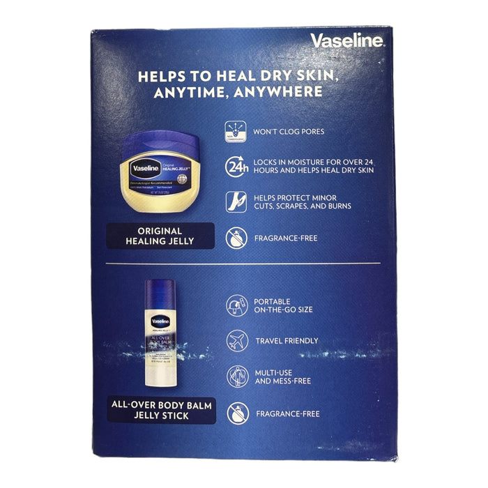 Vaseline Original Healing Jelly & All Over Body Balm Bundle for Dry Skin