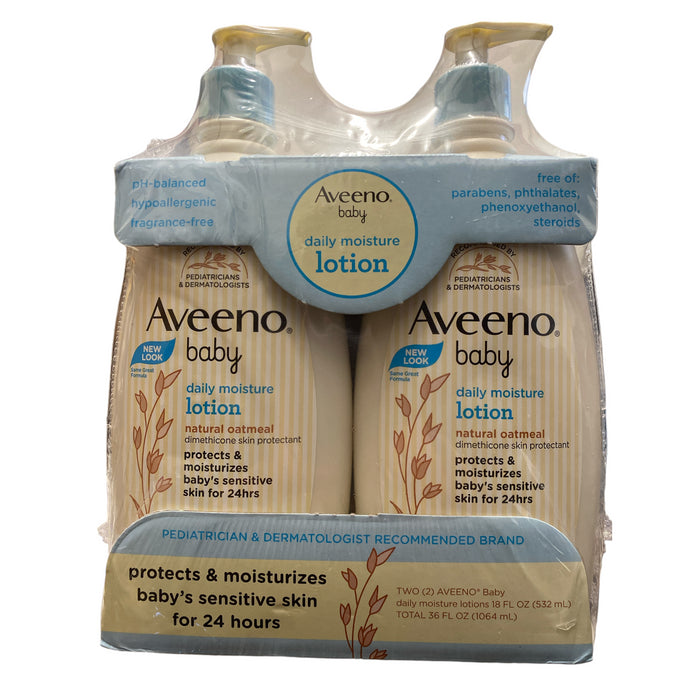 Aveeno Baby Daily Moisture Lotion with Pump, 24hr Protection 18 floz, 2pk