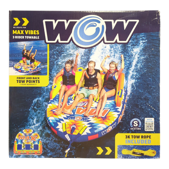 WOW Sports Inflatable Max Vibes Towable Tube with Dual Tow Points, 1-3 Riders