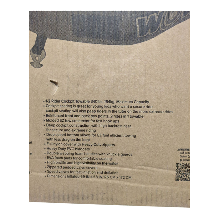 WOW Sports Wave Zone Inflatable Towable Tube, Two Tow Points, Multicolored