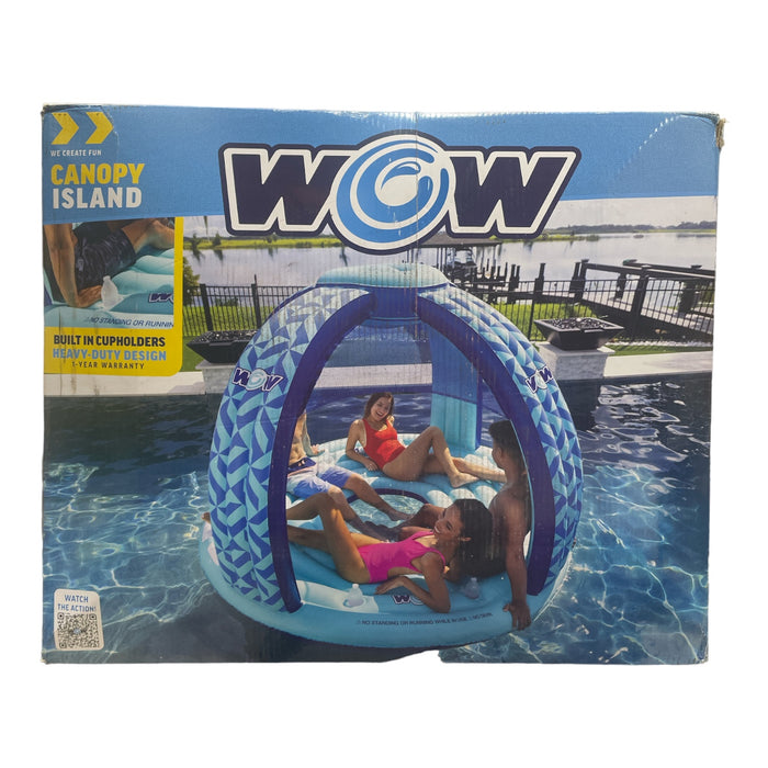 WOW Sports Pool Island Float, Inflatable Float with Canopy, Blue