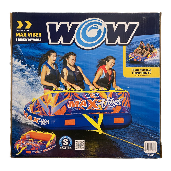 WOW Sports Inflatable Towable Tube, with Two Tow Points, Up to 3 Riders, (Vibes)