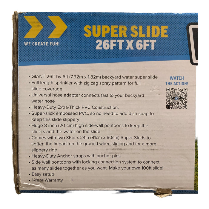 WOW Super Water Slide, Full Length Sprinkler, Easy Add-on, 26' x 6' with 2 Sleds