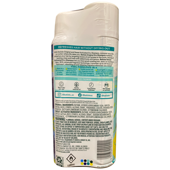 Batiste Original & Sweat Activated Dry Shampoo, 5.71oz/3.81oz, 2pk
