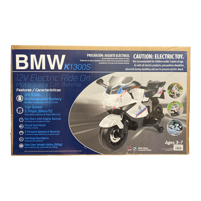 BMW K1300S Kids 12V Rechargeable Electric Ride On Bike Top Speed 3.7MPH, White