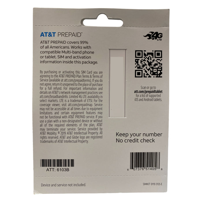 AT&T Prepaid SIM Card Kit, Unlimited Data, iOS Windows & Android Compatible