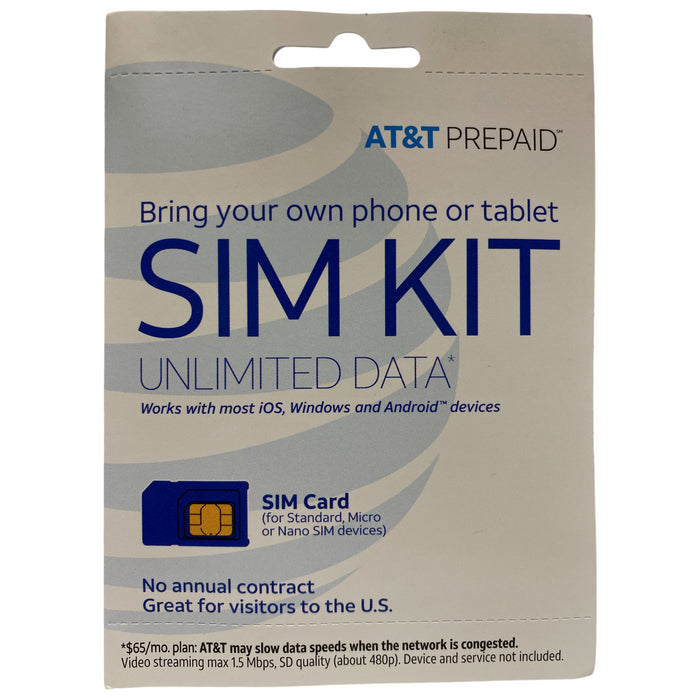 AT&T Prepaid SIM Card Kit, Unlimited Data, iOS Windows & Android Compatible