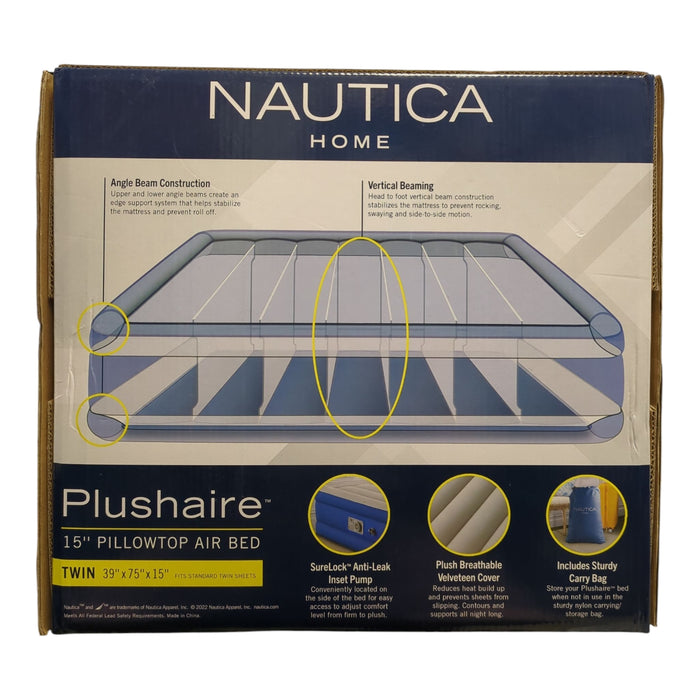 Nautica Home Plushaire 15" Pillowtop Airbed with 700lbs Weight Limit, Twin