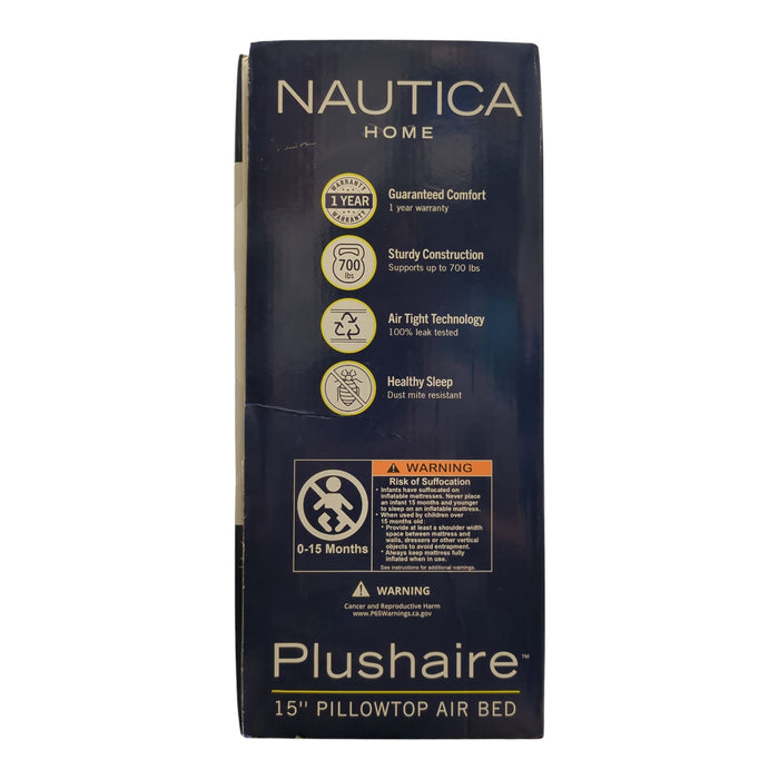 Nautica Home Plushaire 15" Pillowtop Airbed with 700lbs Weight Limit, Twin