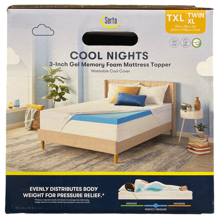 Serta 3" Cool Nights Gel Memory Foam Mattress Topper with Washable Cover, TwinXL