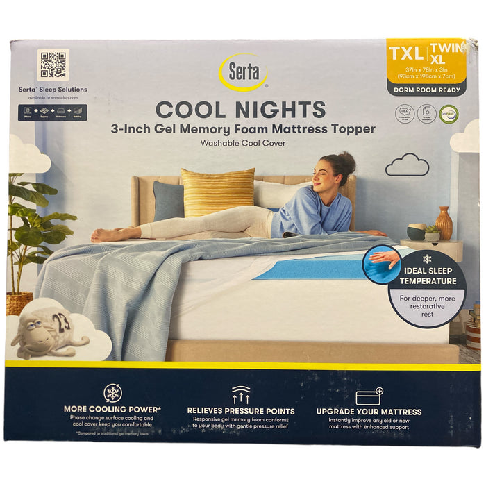 Serta 3" Cool Nights Gel Memory Foam Mattress Topper with Washable Cover, TwinXL