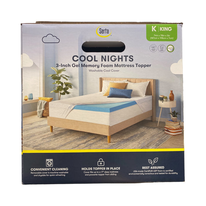 Serta 3" Cool Nights Gel Memory Foam Mattress Topper with Washable Cover, King