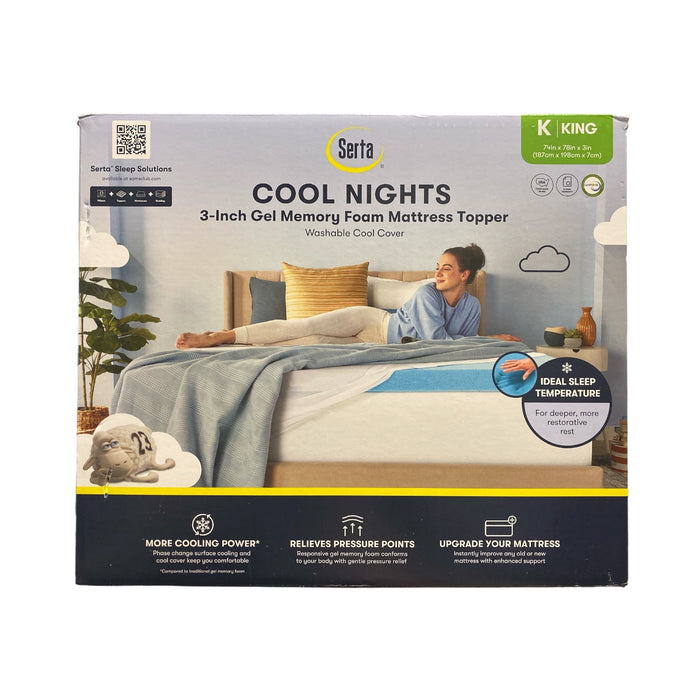 Serta 3" Cool Nights Gel Memory Foam Mattress Topper with Washable Cover, King