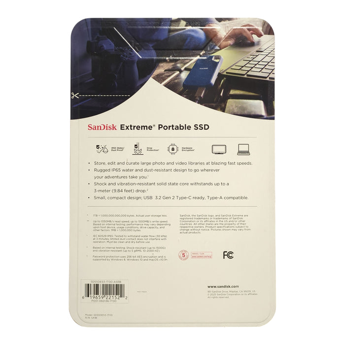 SanDisk Extreme Portable SSD with Drop Protection, 1TB, SDSSDE53
