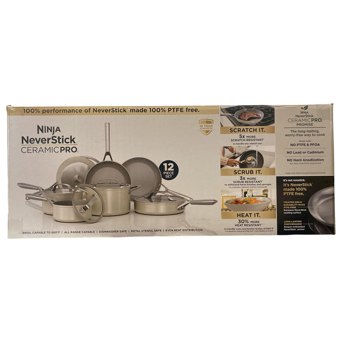 Ninja NeverStick Ceramic Pro 12-Piece Cookware Set, Stone