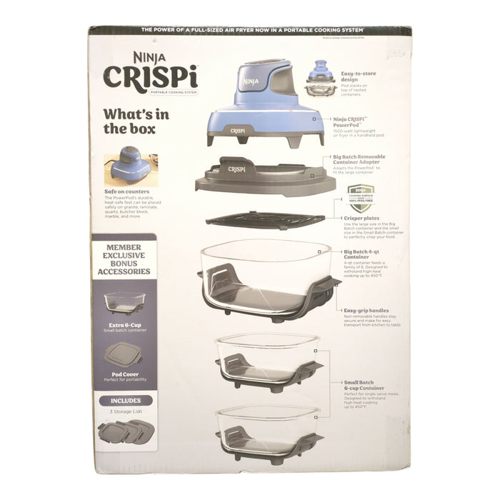 Ninja Crispi 5-in-1 Portable Glass Air Fryer Cooking System, Blue