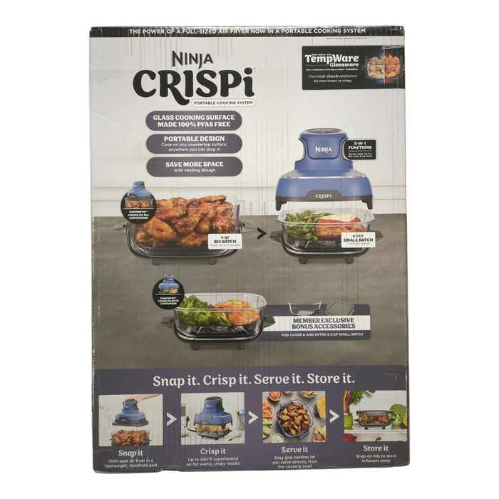 Ninja Crispi 5-in-1 Portable Glass Air Fryer Cooking System, Blue