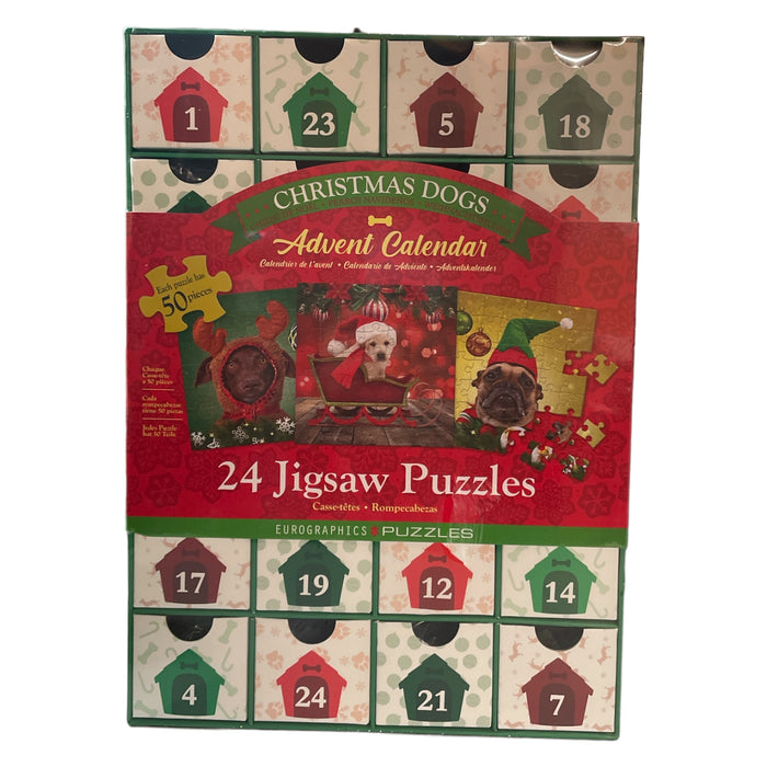 Christmas Dogs Holiday Advent Calendar, 24 Jigsaw Puzzles, 50 Pc Each, 5" x 5"