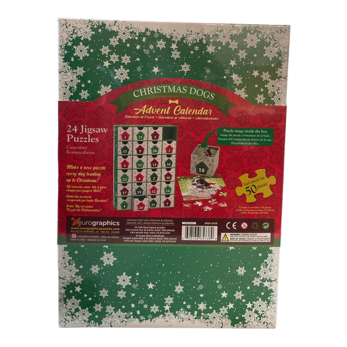 Christmas Dogs Holiday Advent Calendar, 24 Jigsaw Puzzles, 50 Pc Each, 5" x 5"