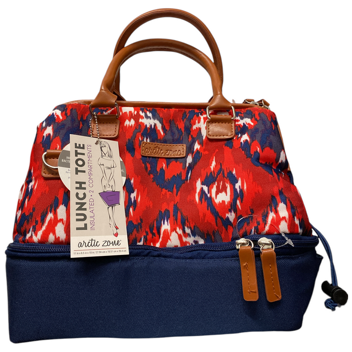 Arctic Zone Insulated Lunch Tote with Removable Shoulder Strap, Red/Blue