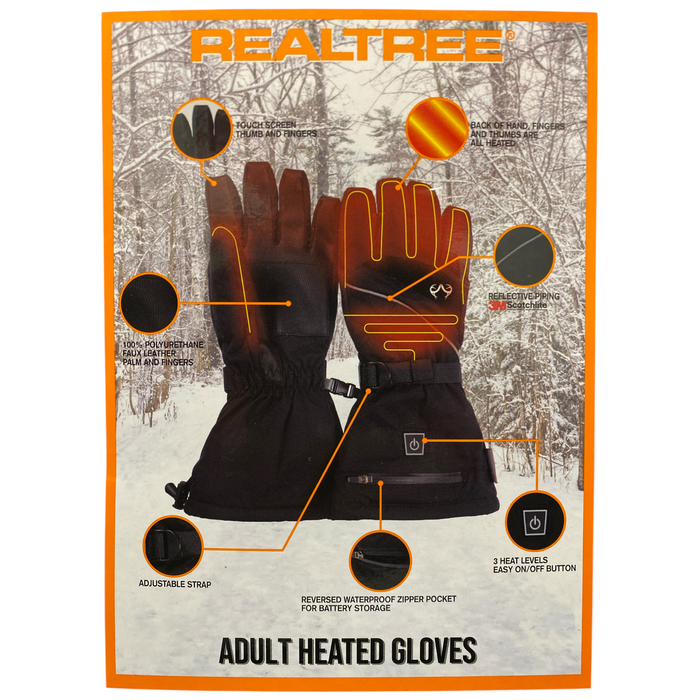 Realtree Adult Heated Gloves with 2 Rechargeable 5000mAh Power Banks, Black