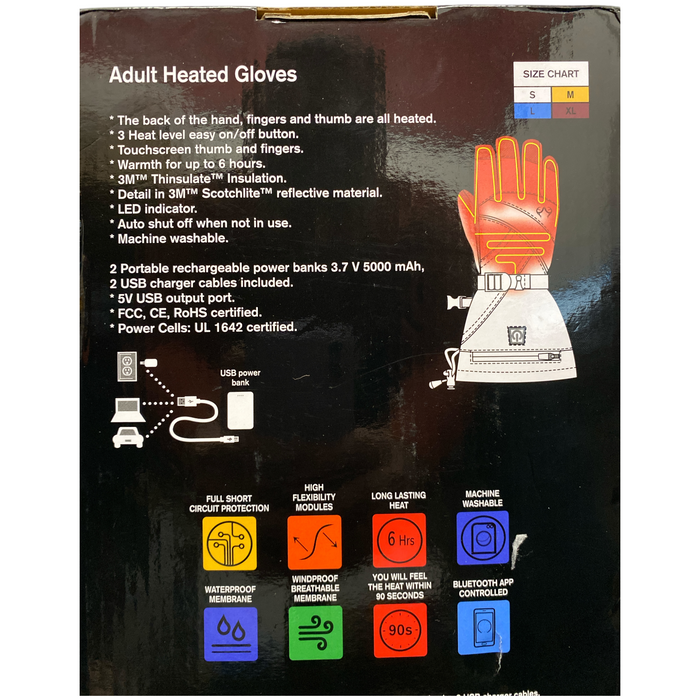 Realtree Adult Heated Gloves with 2 Rechargeable 5000mAh Power Banks, Black