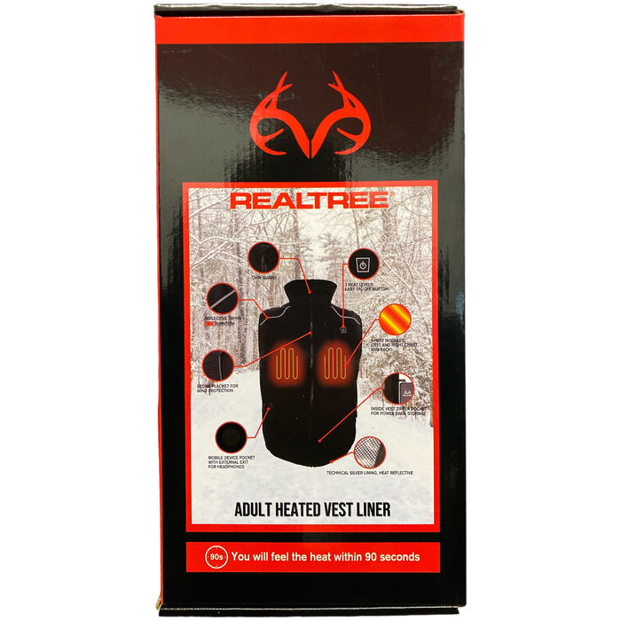Realtree Adult Heated Vest Liner with Rechargeable Power Bank, Black