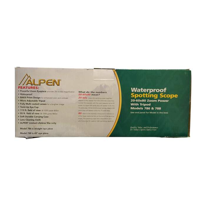 Alpen 20-60x80mm Shasta Ridge Waterproof Spotting Scope, Green